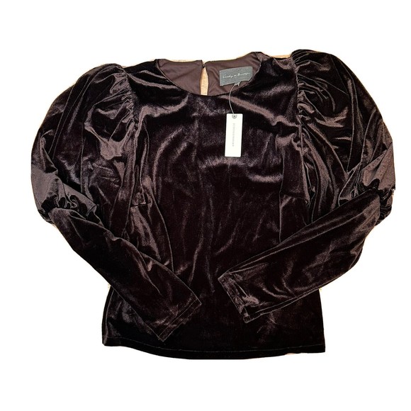 NEW Anthropologie Sunday in Brooklyn Top MEDIUM Velvet Puff Sleeve Brown Fall - Picture 1 of 13
